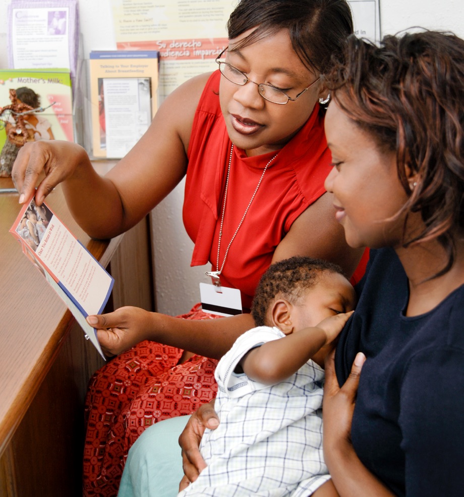 WIC peer counselors teach basic breastfeeding skills to new moms.
