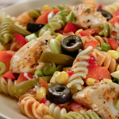 This pasta salad is easy-to-prepare and loaded with vegetables.